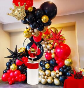 black and red gold balloon garland kit 135pcs latex chrome gold and crown star balloons for birthday party anniversary 2023 graduation prom day decorations