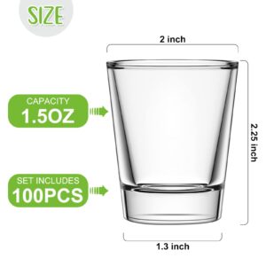 100 Pieces Clear Short Shot Glasses Bulk 1.5 oz Mini Round Shot Glasses Heavy Base Small Glass Cups for Wedding Party Espresso, Water, Juice, Milk, Coffee, Drinking (Classic Style)