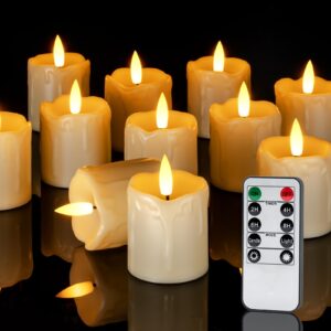 homemory 12pack 2" x 2" timer remote control flameless votive candles, realistic battery operated candles, 3d wick electric fake candles for christmas, wedding, home decorations