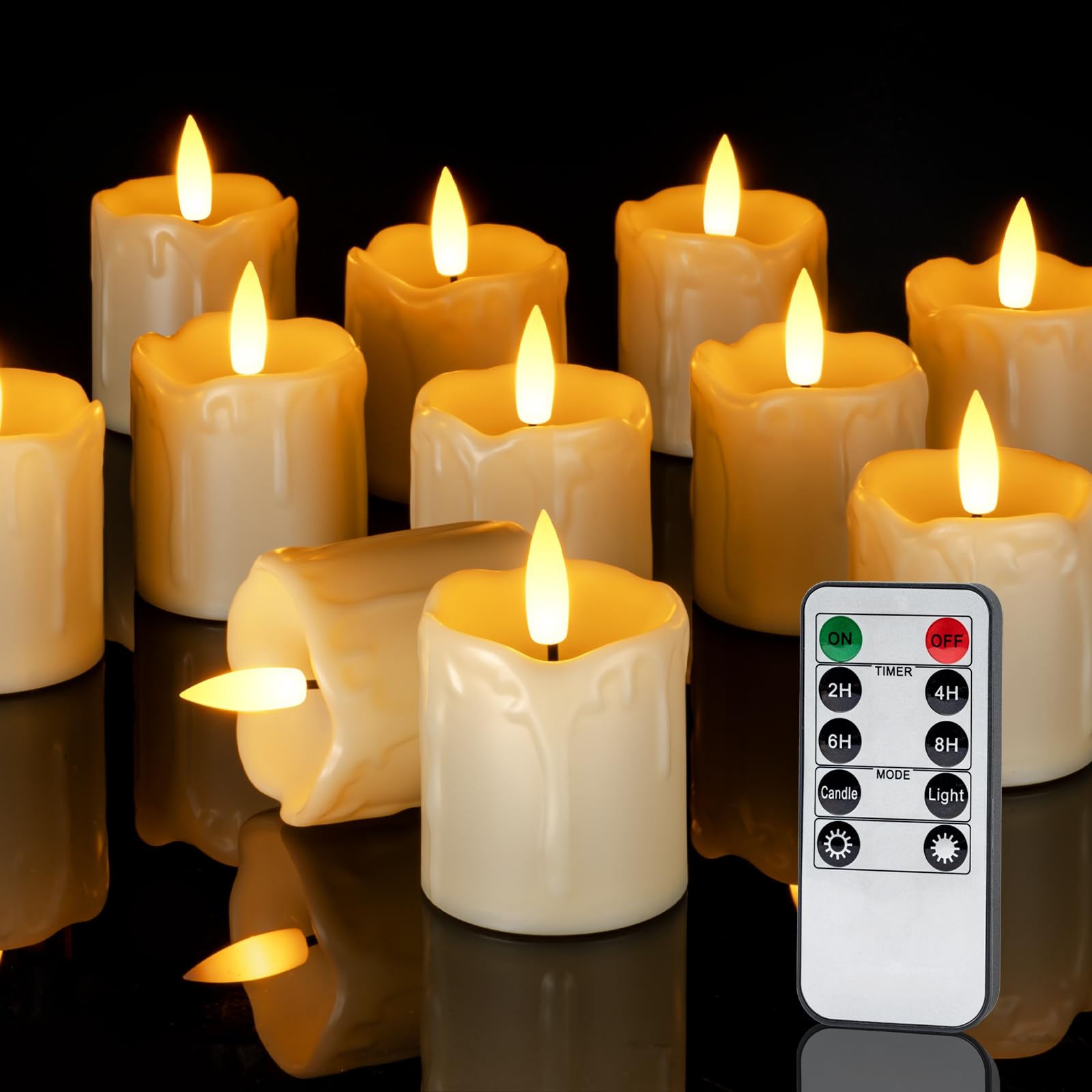 Homemory 12Pack 2" x 2" Timer Remote Control Flameless Votive Candles, Realistic Battery Operated Candles, 3D Wick Electric Fake Candles for Christmas, Wedding, Home Decorations