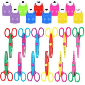 22 pcs craft hole punch and creative scissors set, including 12 craft pattern scissors decorative edge scrapbooking edging scissors, 10 paper punch for school kids adults crafting