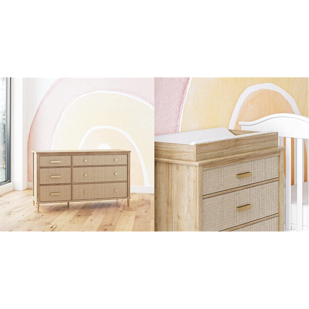 Little Seeds Shiloh 6 Drawer Dresser and Changing Table Topper Bundle, Natural