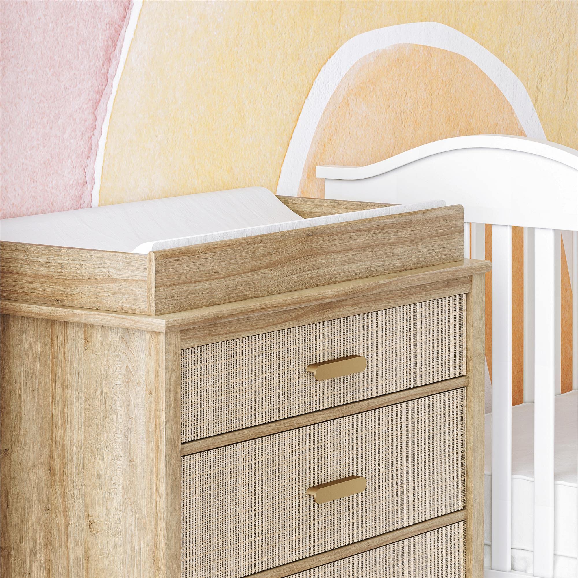 Little Seeds Shiloh 6 Drawer Dresser and Changing Table Topper Bundle, Natural