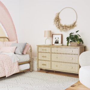 Little Seeds Shiloh 6 Drawer Dresser and Changing Table Topper Bundle, Natural