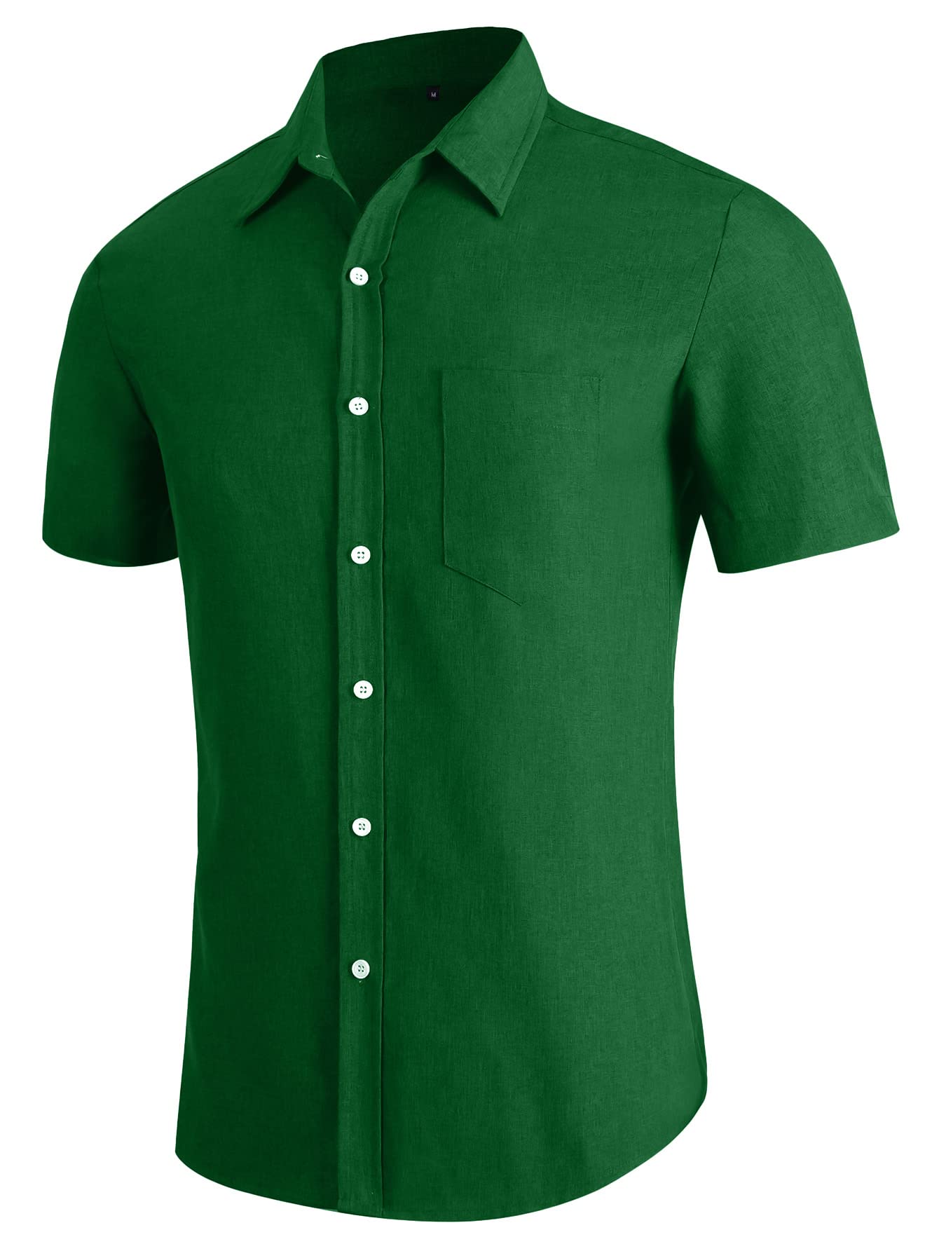 YTD Men's Linen Casual Short Sleeve Shirts Button Down Summer Beach Shirt Green