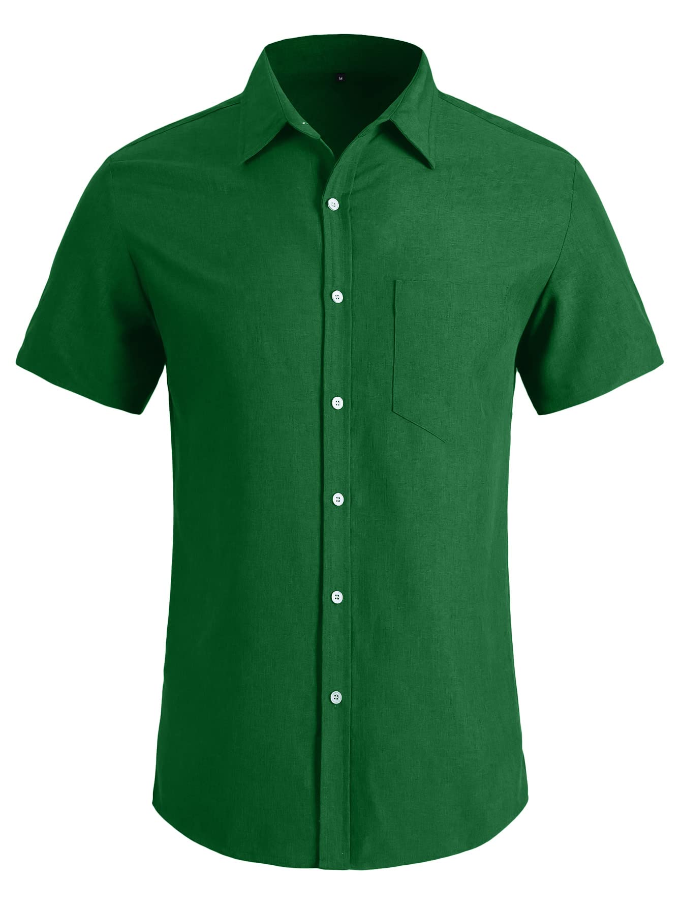 YTD Men's Linen Casual Short Sleeve Shirts Button Down Summer Beach Shirt Green