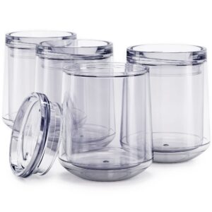 maars port acrylic wine tumbler with lid | premium outdoor insulated double wall reusable wine glass cups, bpa free plastic - clear, 4 pack