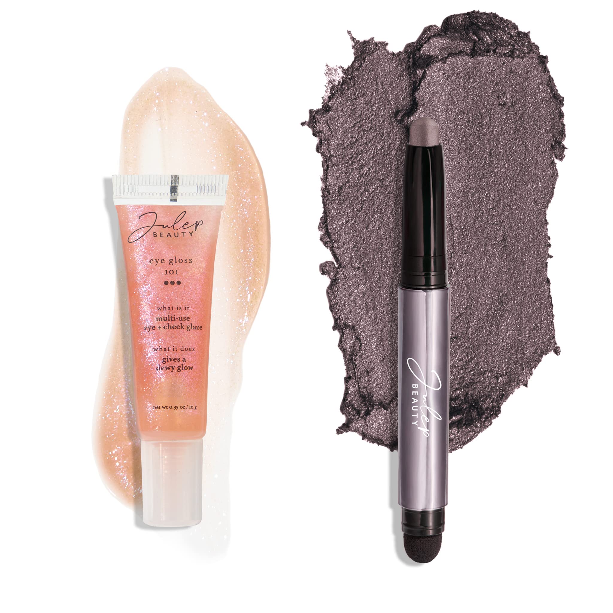 Julep Eyeshadow 101 Crème to Powder Waterproof Eyeshadow Stick, Smoky Amethyst and Eye Gloss 101 Multi-Use Eye + Cheek Glaze, Non-Sticky Wet Look Effect