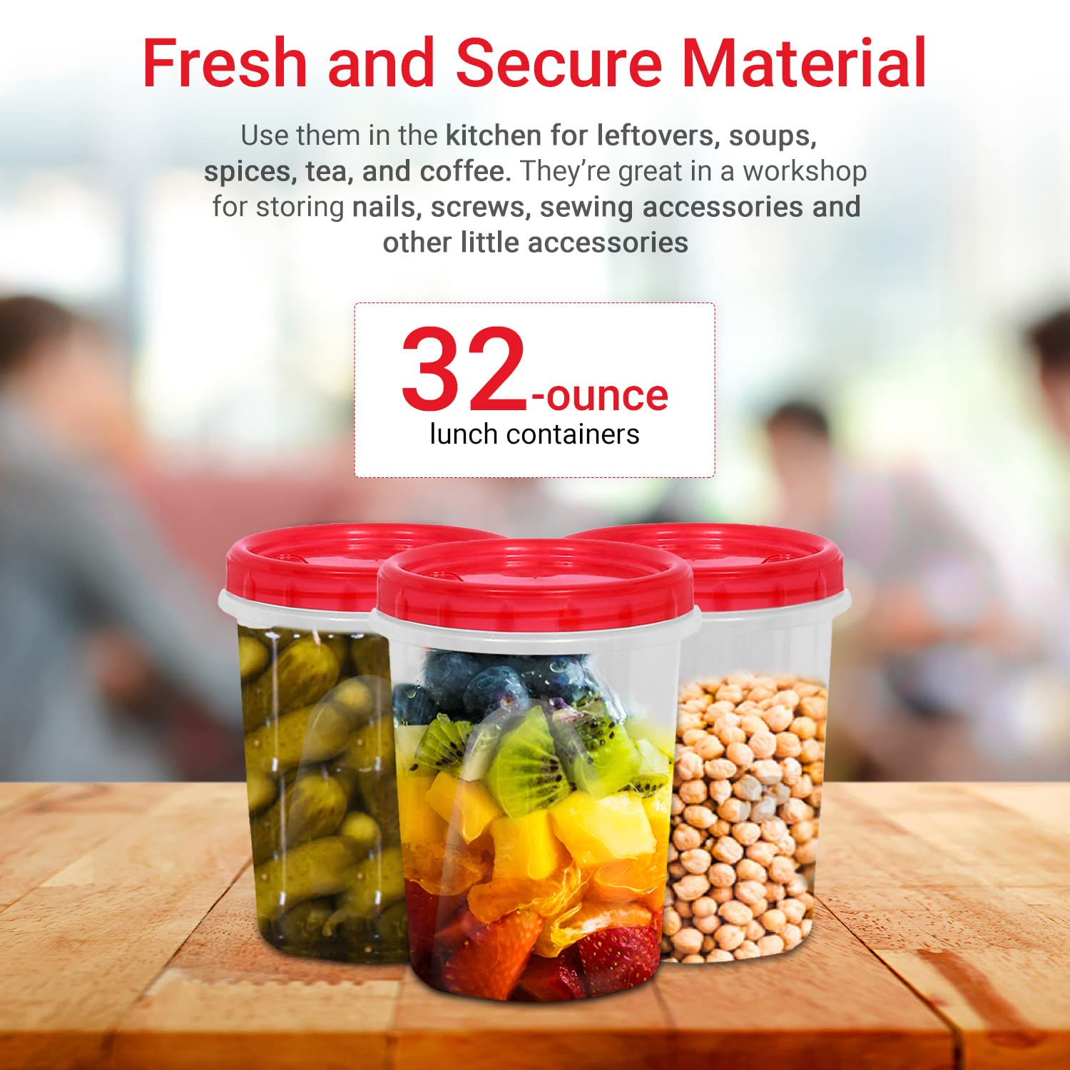 [Red - 12 Pk] Airtight Deli Containers with Lids Twist Lock Top Clear Food Storage for Meal Prep Snacks and Leftovers Freezer and Microwave Safe Stackable Leak-Resistant and 12 Pc. Set (32 Ounce)