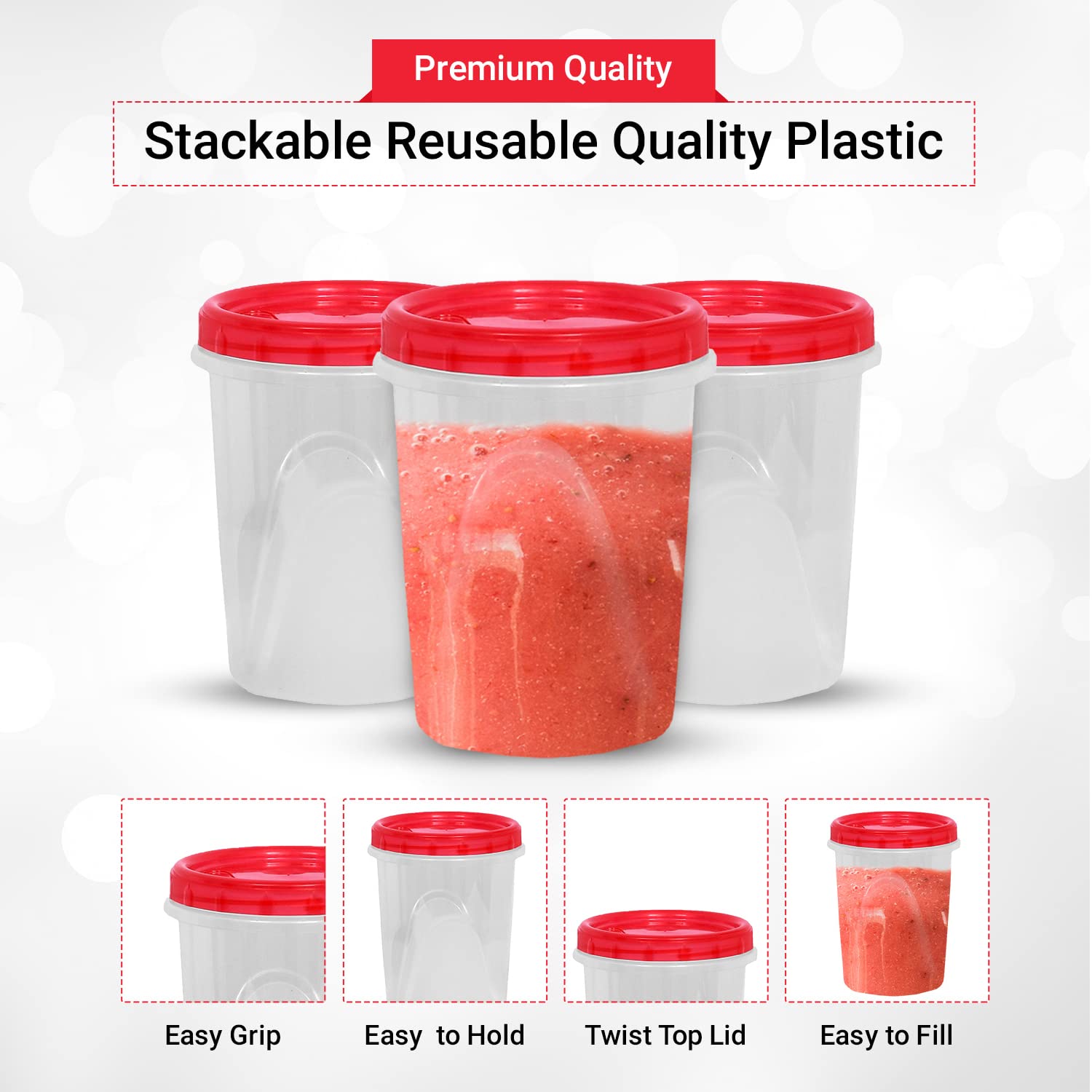 [Red - 12 Pk] Airtight Deli Containers with Lids Twist Lock Top Clear Food Storage for Meal Prep Snacks and Leftovers Freezer and Microwave Safe Stackable Leak-Resistant and 12 Pc. Set (32 Ounce)