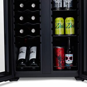 Luma Comfort Shadow Series Wine Cooler Refrigerator 12 Bottle & 39 Can Dual Temperature Zones, Freestanding Mirrored Wine and Beverage Fridge with Double-Layer Tempered Glass Door & Compressor Cooling