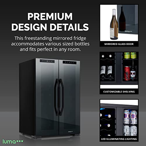 Luma Comfort Shadow Series Wine Cooler Refrigerator 12 Bottle & 39 Can Dual Temperature Zones, Freestanding Mirrored Wine and Beverage Fridge with Double-Layer Tempered Glass Door & Compressor Cooling