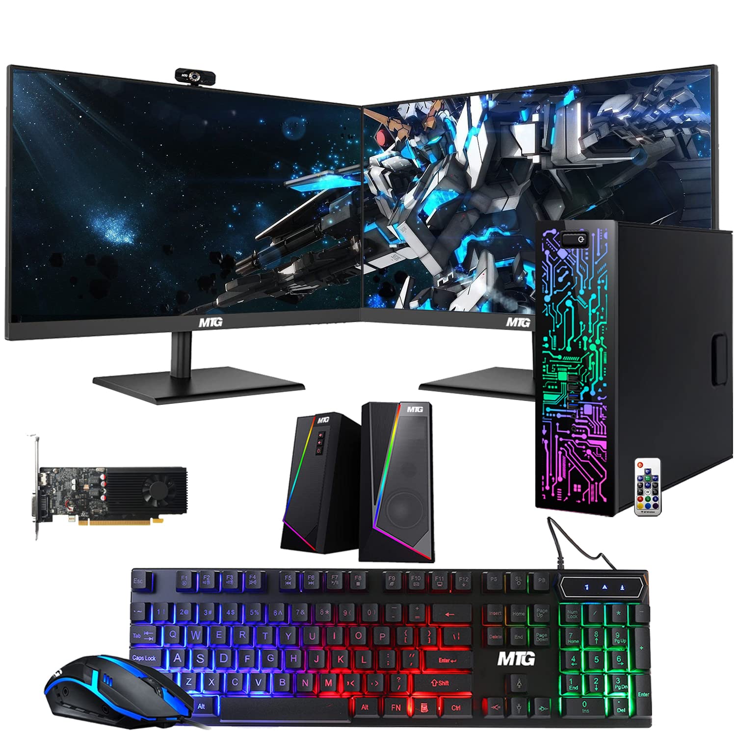 Gaming Desktop PC, Intel Core i5 4th Gen, TechMagnet Zeus, GT 1030 Graphics, 16GB RAM, 1TB SSD | 2TB HDD, MTG New 27 Inch Dual Monitor, RGB Keyboard Mouse, Speaker, Webcam, Win 10 Pro (Renewed)