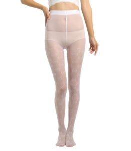 sahabowi women's sexy sheer tights, high waist pantyhose, vintage control top stockings, cc silk jacquard white(lw2022111242,1pcs)