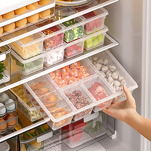 Taiuloo 2 Pack Divided Veggie Tray with Lid, 5 Compartment Snackle Box Container for Fridge, Clear Refrigerator Organizer Bins Plastic Food Storage Containers for Snack, Fruit, Vegetable, Salad, Meat