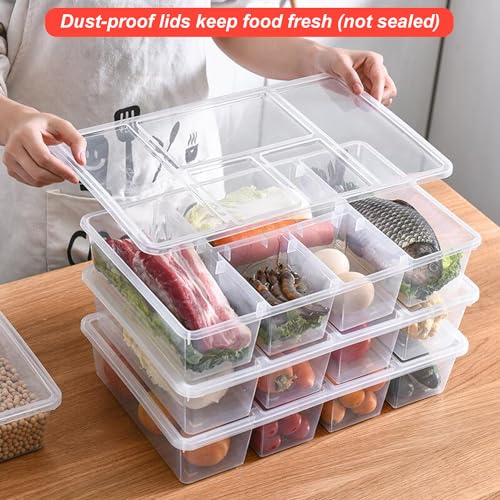Taiuloo 2 Pack Divided Veggie Tray with Lid, 5 Compartment Snackle Box Container for Fridge, Clear Refrigerator Organizer Bins Plastic Food Storage Containers for Snack, Fruit, Vegetable, Salad, Meat