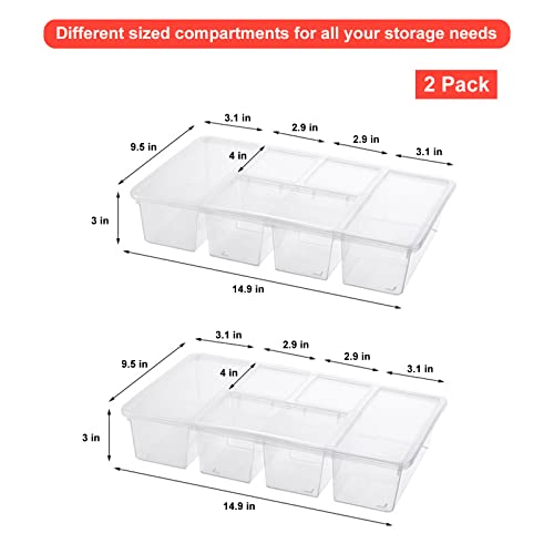 Taiuloo 2 Pack Divided Veggie Tray with Lid, 5 Compartment Snackle Box Container for Fridge, Clear Refrigerator Organizer Bins Plastic Food Storage Containers for Snack, Fruit, Vegetable, Salad, Meat