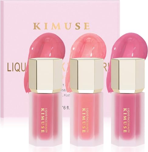 KIMUSE Soft Liquid Blush Makeup Trio, Weightless, Long-lasting Liquid Blush, Luxurious, Dewy Finish, Blends Effortlessly, Healthy Flush, 3 * 0.179 Oz