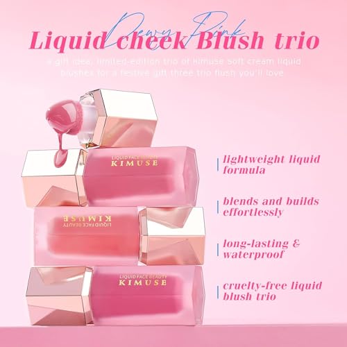 KIMUSE Soft Liquid Blush Makeup Trio, Weightless, Long-lasting Liquid Blush, Luxurious, Dewy Finish, Blends Effortlessly, Healthy Flush, 3 * 0.179 Oz