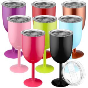 yinder 8 pcs stemmed stainless steel wineglasses, 12 oz stainless wine goblet with lids double wall insulated unbreakable goblets insulated stem wine tumbler for friendship birthday party supplies