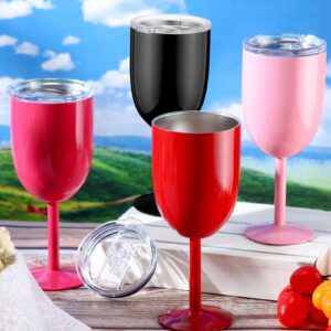 Yinder 8 Pcs Stemmed Stainless Steel Wineglasses, 12 oz Stainless Wine Goblet with Lids Double Wall Insulated Unbreakable Goblets Insulated Stem Wine Tumbler for Friendship Birthday Party Supplies