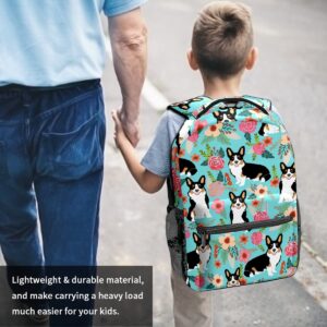 Vijiuko School Bag Girls Boys Backpack Lovely Corgi Flowers Student Shoulder Book Bag Boy Girl Lightweight Durable Middle Elementary College Bags Satchel Travel Bag Hiking Camping Daypack