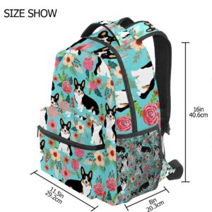 Vijiuko School Bag Girls Boys Backpack Lovely Corgi Flowers Student Shoulder Book Bag Boy Girl Lightweight Durable Middle Elementary College Bags Satchel Travel Bag Hiking Camping Daypack