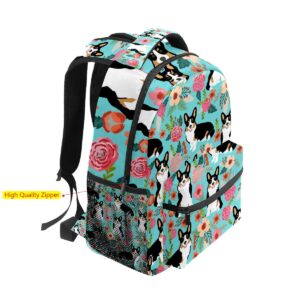 Vijiuko School Bag Girls Boys Backpack Lovely Corgi Flowers Student Shoulder Book Bag Boy Girl Lightweight Durable Middle Elementary College Bags Satchel Travel Bag Hiking Camping Daypack