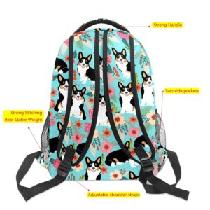 Vijiuko School Bag Girls Boys Backpack Lovely Corgi Flowers Student Shoulder Book Bag Boy Girl Lightweight Durable Middle Elementary College Bags Satchel Travel Bag Hiking Camping Daypack