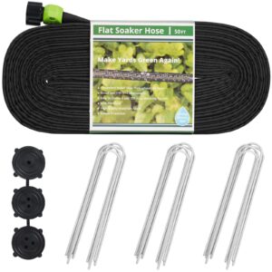 kobaz flat soaker sprinkler hose 1/2" x 50ft for saving 70% water, heavy duty durable for garden bed vegetable