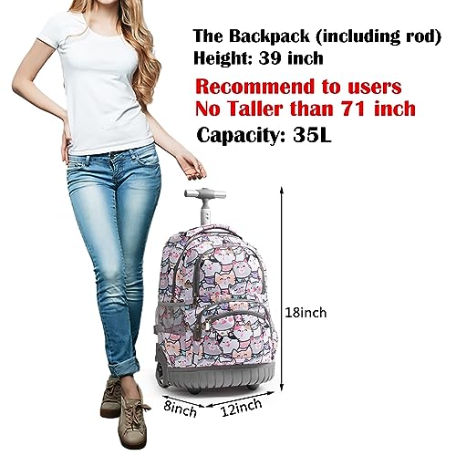 SKYMOVE 18 inches Wheeled Rolling Backpack Multi-Compartment College Books Laptop Bag Business Trip Carry-on for boys and girls, Lovely Cats