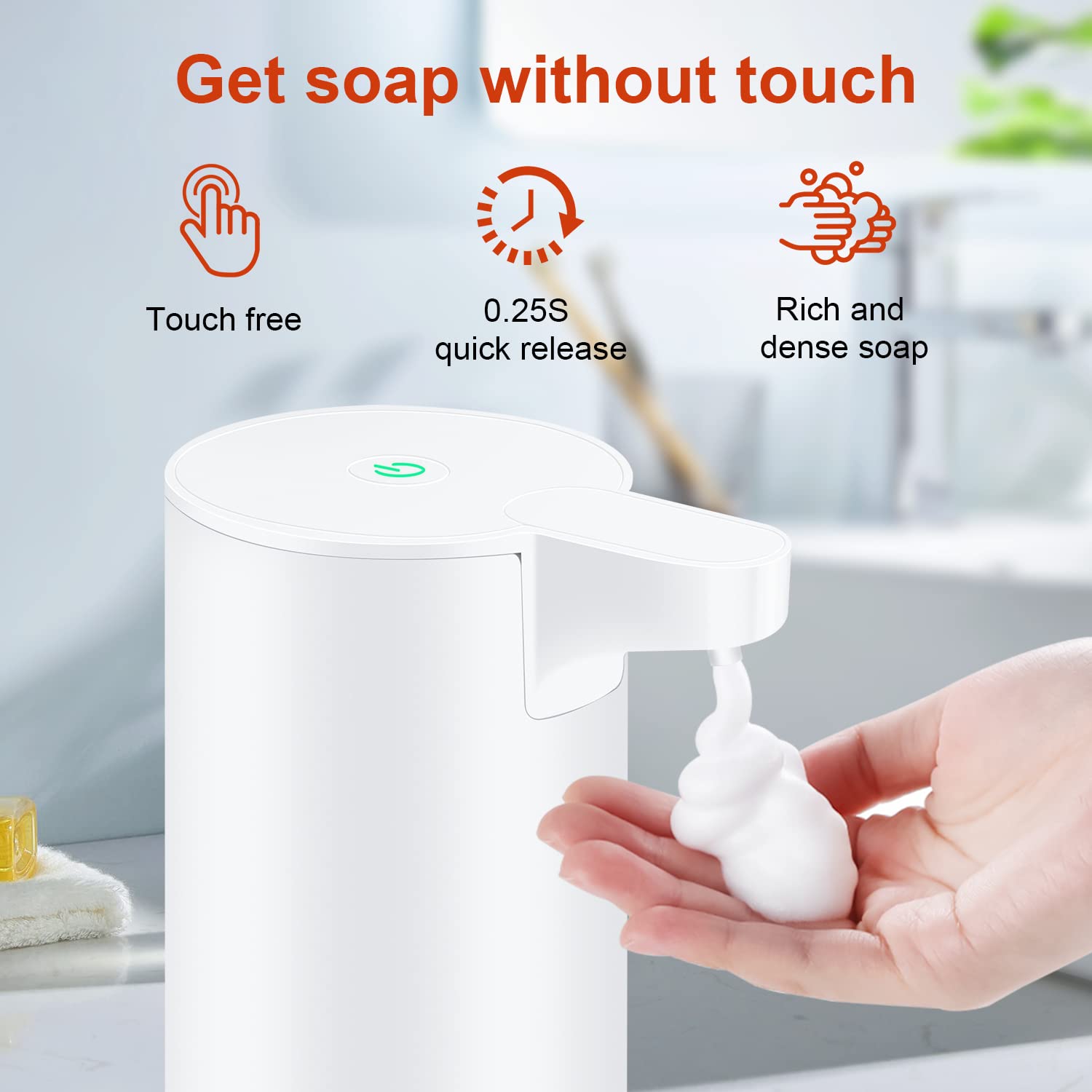 Automatic Foaming Soap Dispenser: LAOPAO Rechargeable Touchless Soap Dispenser Stainless Steel Foam Soap Dispenser for Bathroom Hand Soap Pump for Kitchen Xmas Gift, 9oz, White