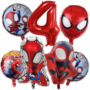 superhero 3rd birthday balloon bouquet decorations 7pcs superhero foil balloons for boys birthday baby shower spider themed party decorations (4th birthday)