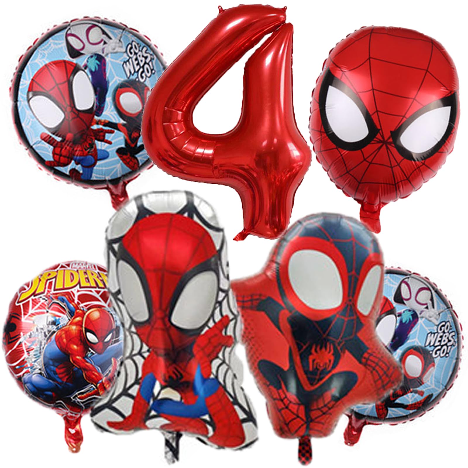 Superhero 3rd Birthday Balloon Bouquet Decorations 7PCS Superhero Foil Balloons for Boys Birthday Baby Shower Spider Themed Party Decorations (4th Birthday)