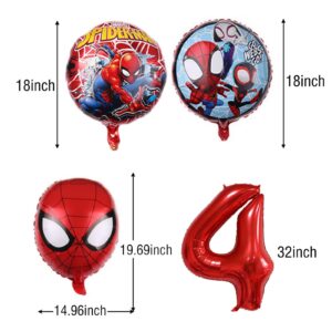 Superhero 3rd Birthday Balloon Bouquet Decorations 7PCS Superhero Foil Balloons for Boys Birthday Baby Shower Spider Themed Party Decorations (4th Birthday)