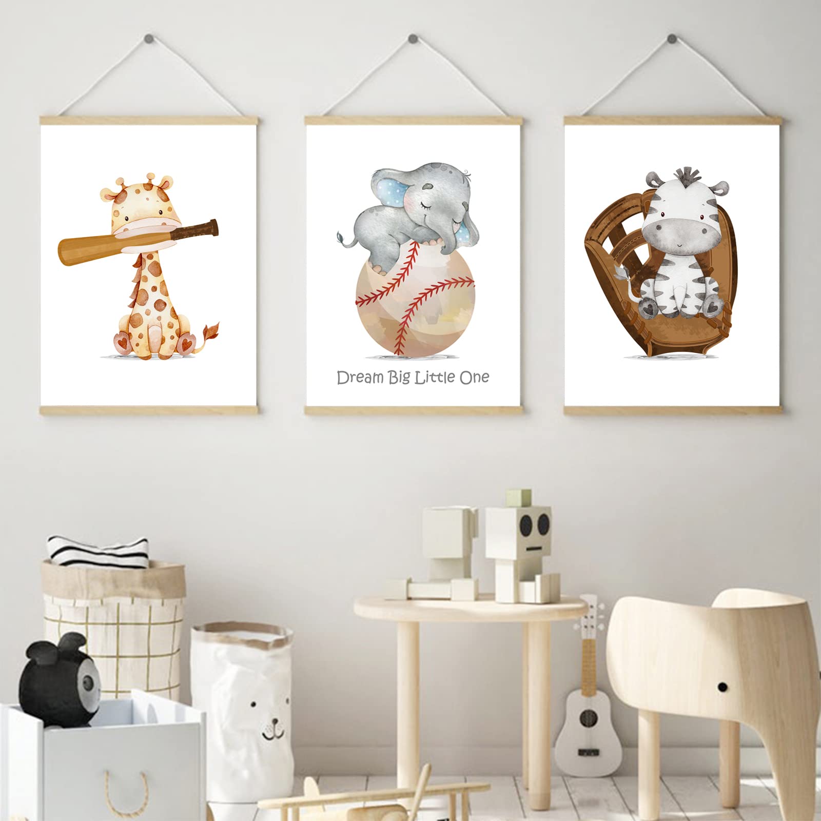 Baseball Nursery Decor Baby Boy Canvas Wall Art Prints Sports Nursery Animal Sports Baseball Poster Kids Wall Art Boys Room Wall Art Nursery Sports Picture Decor for Bedroom 12x16x3 Inch UNFRAMED