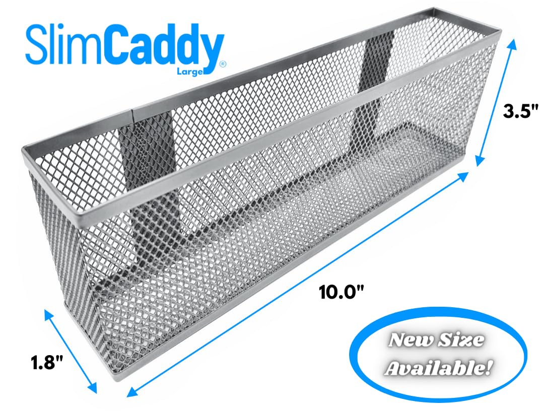 Slim Caddy LARGE Adhesive Cabinet Door Organizer | Optimize Your Cabinet Space | Kitchen Plastic Lids Organizer, Bathroom Accessories Storage, Under Sink, More | 2 PK, 10”L x 3.5”H x 1.8”D each