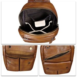 FEIGITOR Genuine Leather Sling Bag for Men Sling Backpack Handmade Retro Crossbody Purse Hiking Daypack Chest Shoulder Fanny Pack (Brown)