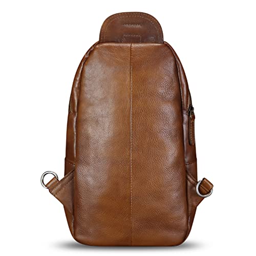 FEIGITOR Genuine Leather Sling Bag for Men Sling Backpack Handmade Retro Crossbody Purse Hiking Daypack Chest Shoulder Fanny Pack (Brown)