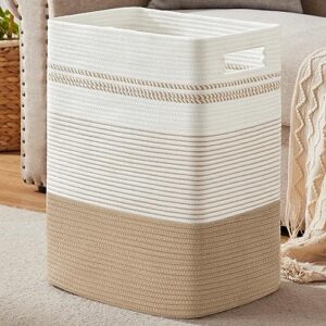 sixdove laundry hamper, large woven rope tall laundry basket with handles, 22" x 17" x 13", decorative storage basket for clothes and blankets in living room, bedroom, jute & white