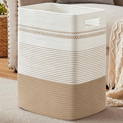 SIXDOVE Laundry Hamper, Large Woven Rope Tall Laundry Basket with Handles, 22" X 17" X 13", Decorative Storage Basket for Clothes and Blankets in Living room, Bedroom, Jute & White