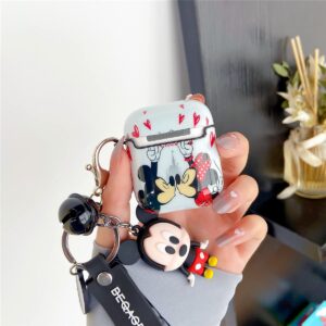 Cute Airpod Case, Airpod 2/1 case Personalise Custom Airpod Case Cover with Keychain/Lanyard Protective Hard Case Cover Skin Portable Shockproof Cover for Women Girls Wireless Airpod 2 Case (Mickey)