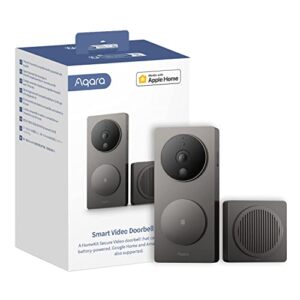 aqara video doorbell g4 (chime included), 1080p fhd homekit secure video doorbell camera, local face recognition and automations, wireless or wired, supports apple home, alexa, google, ifttt, gray