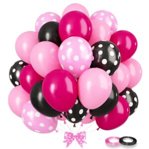 gremag black pink balloon, 100 pcs latex balloon, 12inch black hot pink polka dot balloon, pink party decoration balloon kit, for cartoon mouse themed party, baby shower, birthday, girl party supplies