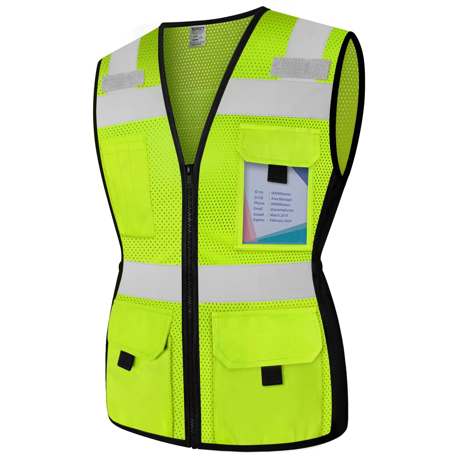 TCCFCCT Women Reflective Vest 11 Pockets High Visibility Mesh Safety Vest for Lady, Neon Construction Work Vest with Zipper, Snug-Fit, Durable with Reinforced Sewing, ANSI Compliant, Yellow S