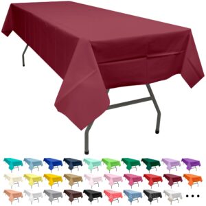 party ulyja burgundy 2 pack plastic tablecloth rectangle 54 x 108 inches disposable maroon wine red sturdy table covers for dining, birthday, wedding, picnic, event and outdoor use