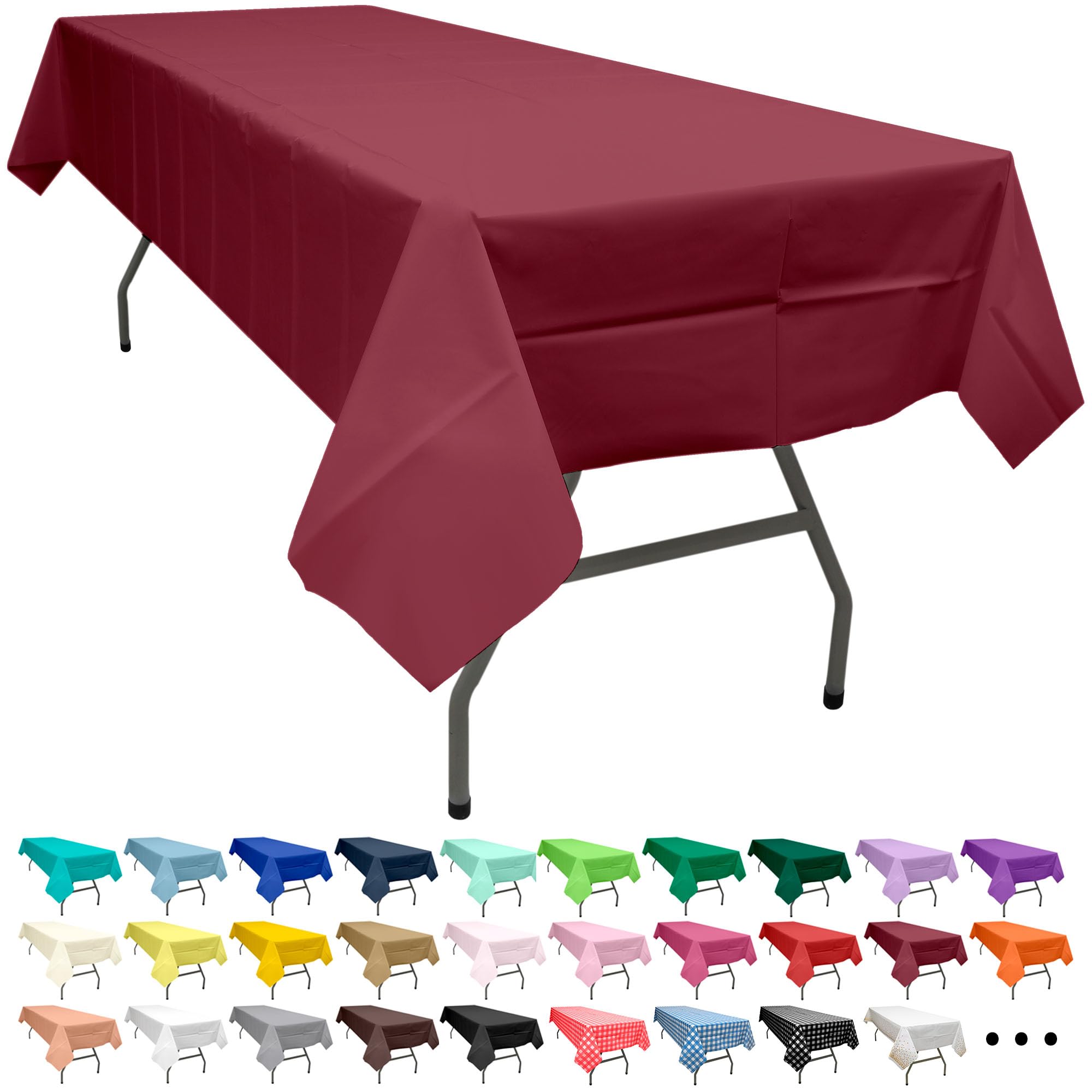 PARTY ULYJA Burgundy 2 Pack Plastic Tablecloth Rectangle 54 x 108 Inches Disposable Maroon Wine Red Sturdy Table Covers for Dining, Birthday, Wedding, Picnic, Event and Outdoor Use