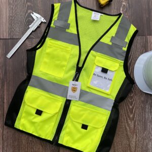 TCCFCCT Women Reflective Vest 11 Pockets High Visibility Mesh Safety Vest for Lady, Neon Construction Work Vest with Zipper, Snug-Fit, Durable with Reinforced Sewing, ANSI Compliant, Yellow S