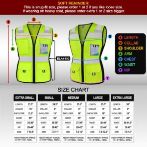 TCCFCCT Women Reflective Vest 11 Pockets High Visibility Mesh Safety Vest for Lady, Neon Construction Work Vest with Zipper, Snug-Fit, Durable with Reinforced Sewing, ANSI Compliant, Yellow S