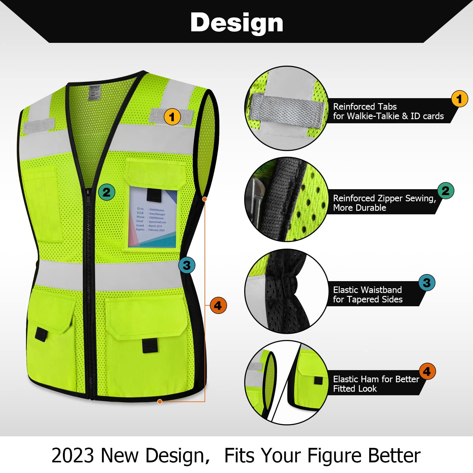 TCCFCCT Women Reflective Vest 11 Pockets High Visibility Mesh Safety Vest for Lady, Neon Construction Work Vest with Zipper, Snug-Fit, Durable with Reinforced Sewing, ANSI Compliant, Yellow S